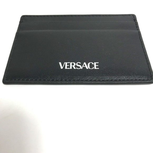 VERSACE logo Business Card Holder Pass Case Card Case Leather Black - Picture 4 of 6